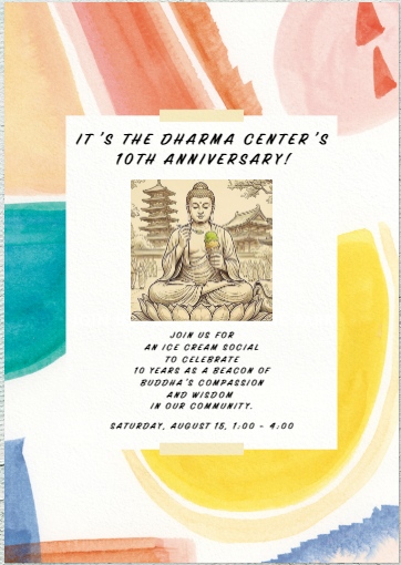 Icecream social general invitation on a picture of Buddha